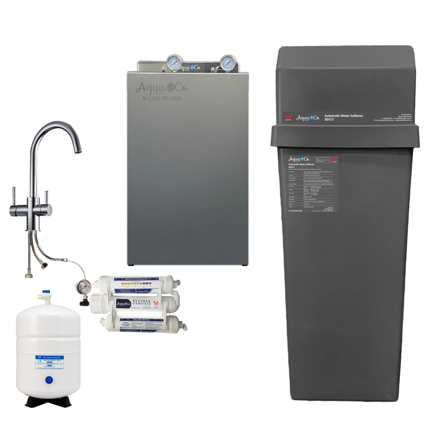 AquaCo SEV17 Whole House Water Softener with Advanced PFAS Filtration & ROCOMP Reverse Osmosis