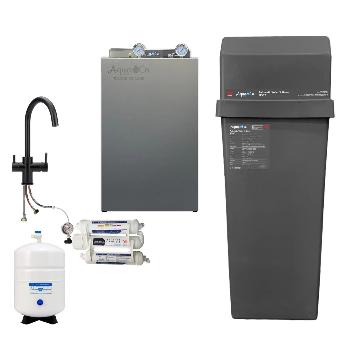 AquaCo SEV17 Whole House Water Softener with Advanced PFAS Filtration & ROCOMP Reverse Osmosis