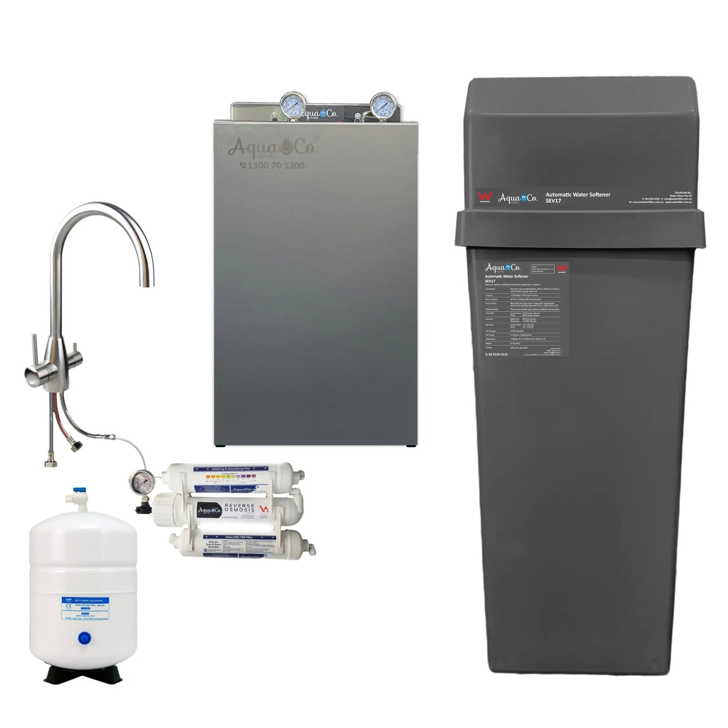 AquaCo SEV17 Whole House Water Softener with Advanced PFAS Filtration & ROCOMP Reverse Osmosis