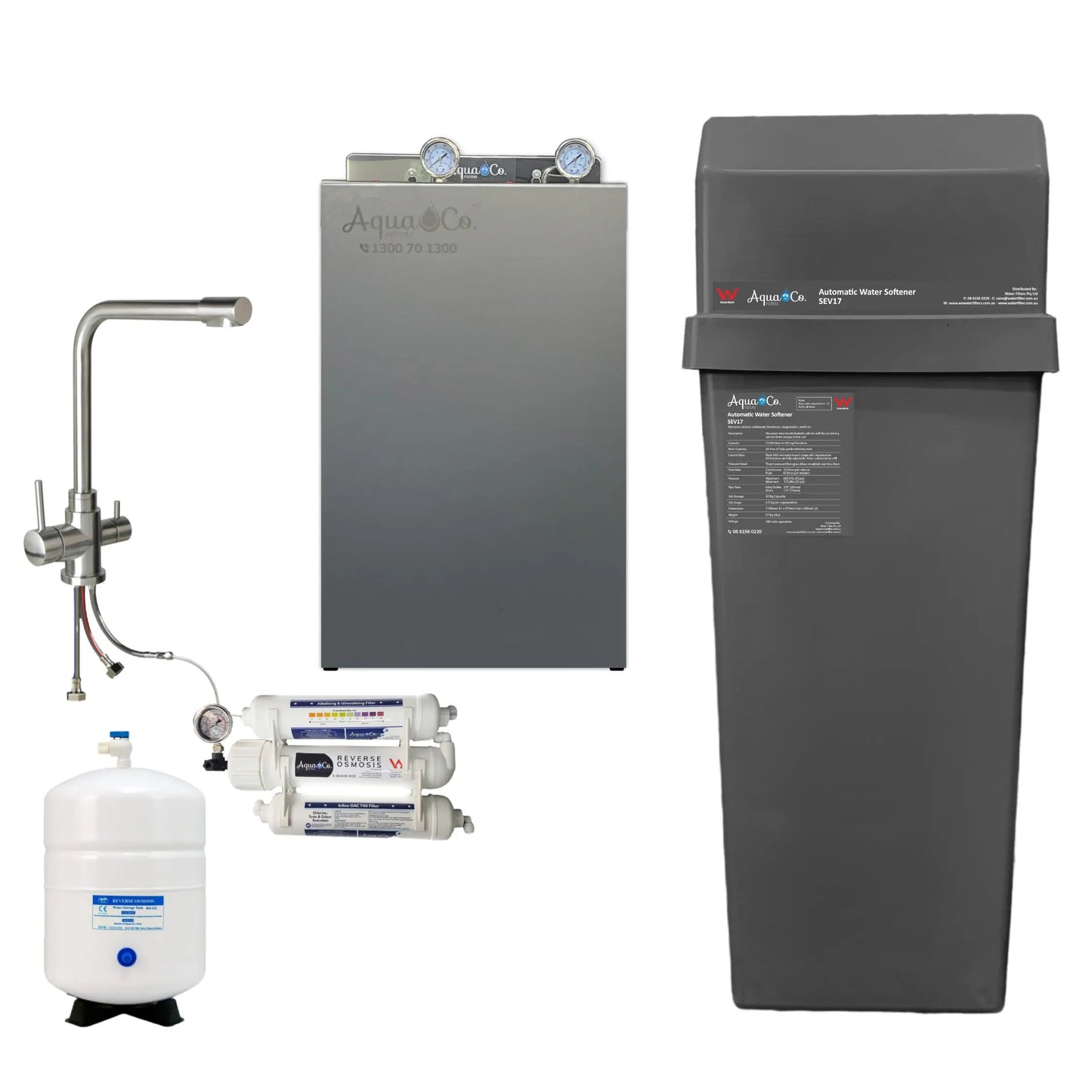AquaCo SEV17 Whole House Water Softener with Advanced PFAS Filtration & ROCOMP Reverse Osmosis