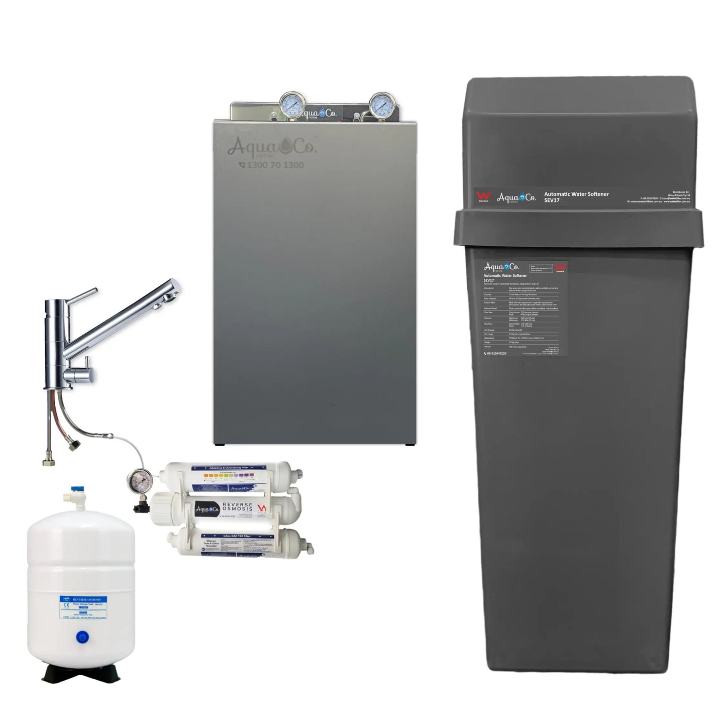 AquaCo SEV17 Whole House Water Softener with Advanced PFAS Filtration & ROCOMP Reverse Osmosis