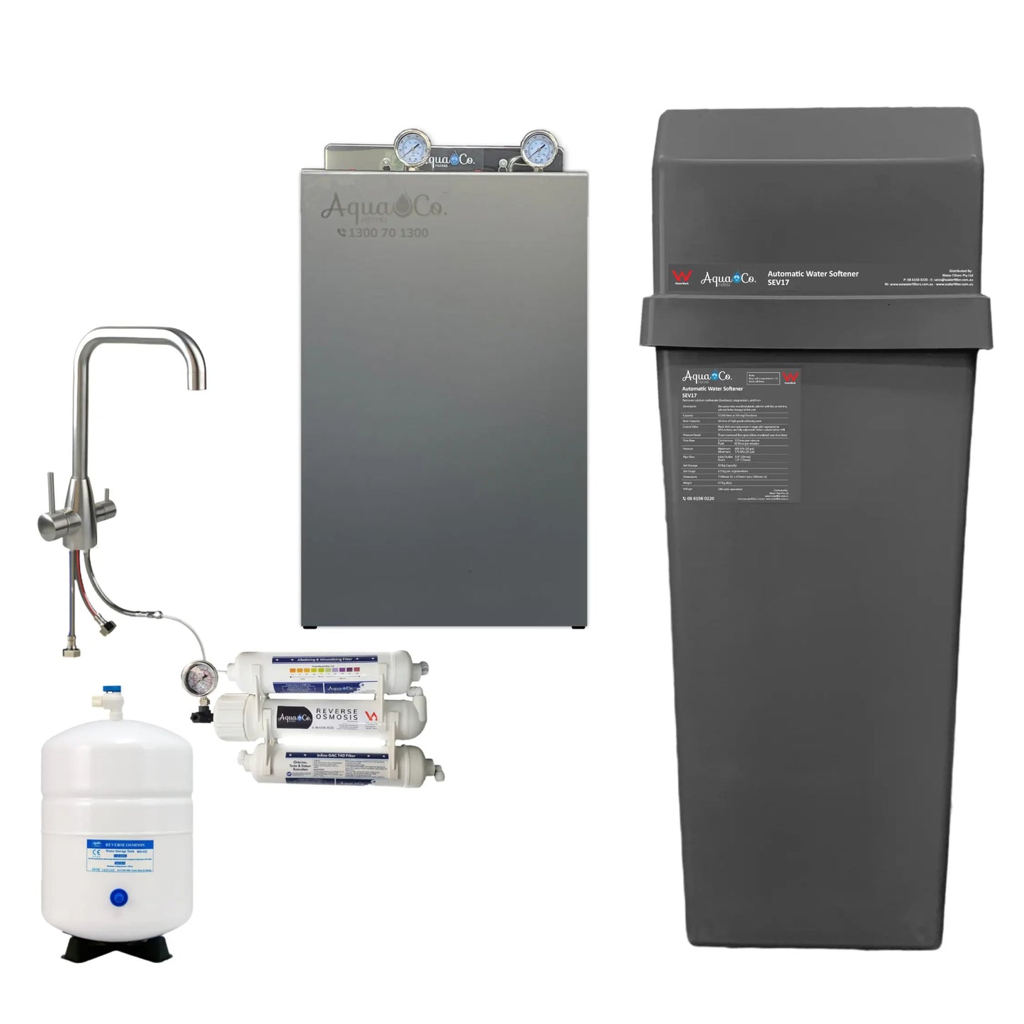 AquaCo SEV17 Whole House Water Softener with Advanced PFAS Filtration & ROCOMP Reverse Osmosis