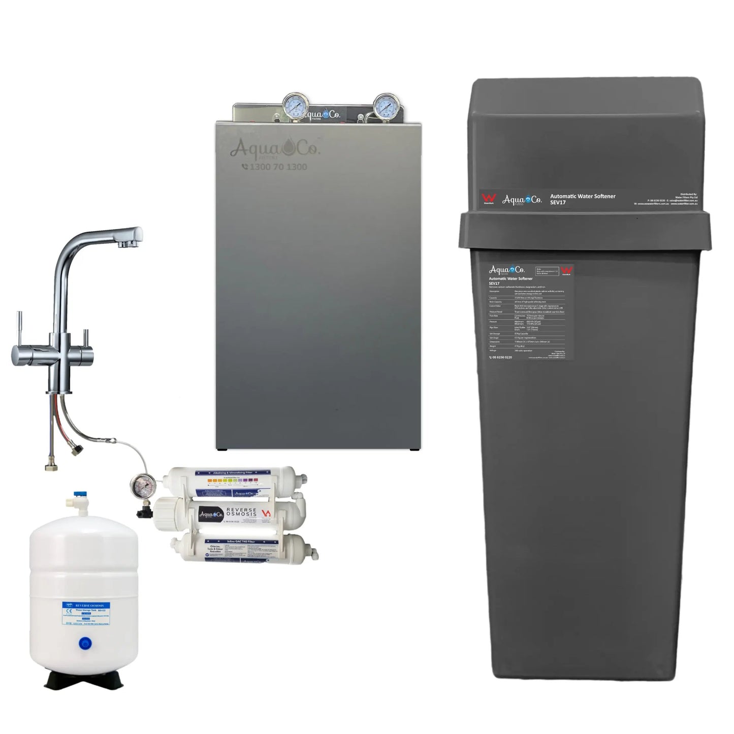 AquaCo SEV17 Whole House Water Softener with Advanced PFAS Filtration & ROCOMP Reverse Osmosis