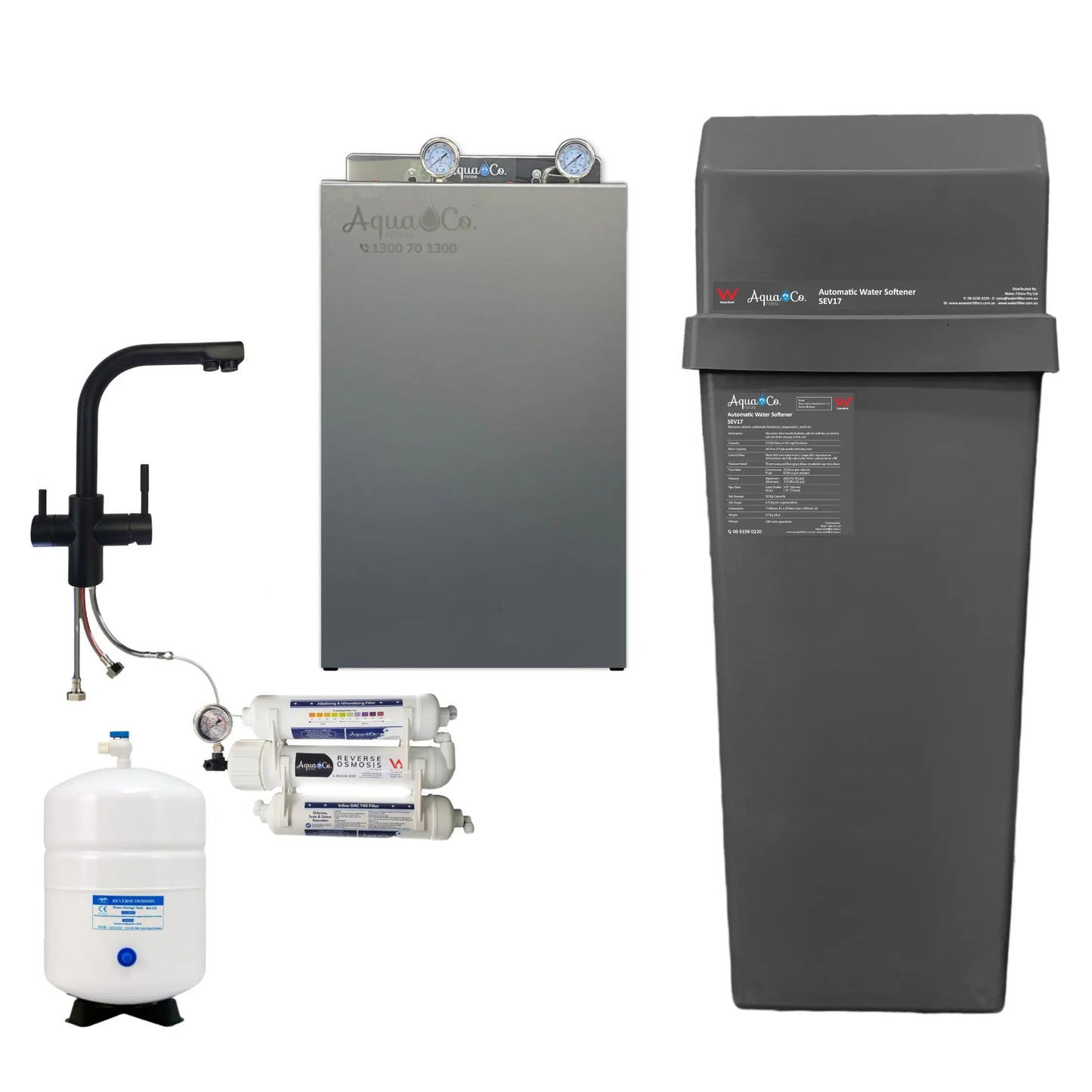 AquaCo SEV17 Whole House Water Softener with Advanced PFAS Filtration & ROCOMP Reverse Osmosis