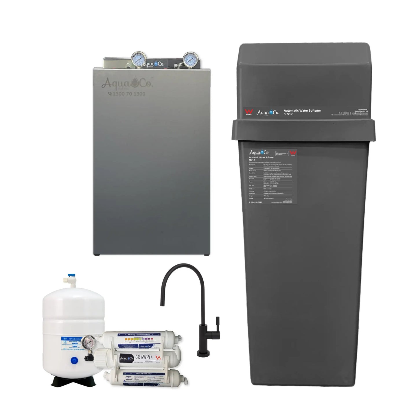 AquaCo SEV17 Whole House Water Softener with Advanced PFAS Filtration & ROCOMP Reverse Osmosis