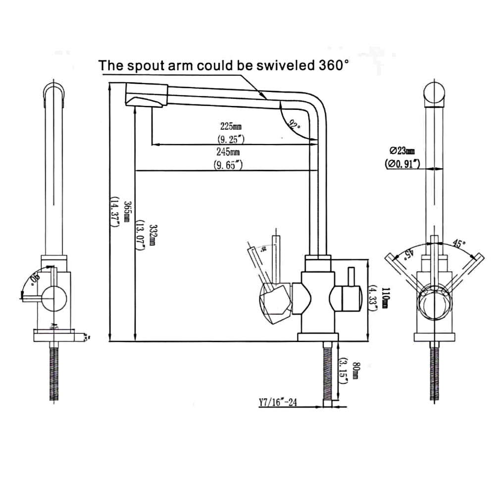 AquaCo Stainless Steel Long 3 Way Mixer - Model: 3W-LN-SS