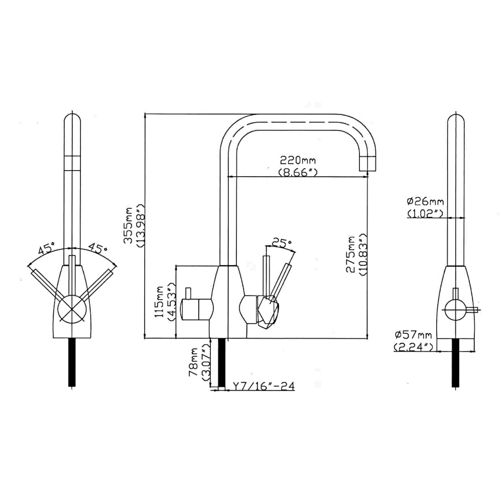 AquaCo Stainless Steel Petite 3 Way Mixer - Model: 3W-PET-SS