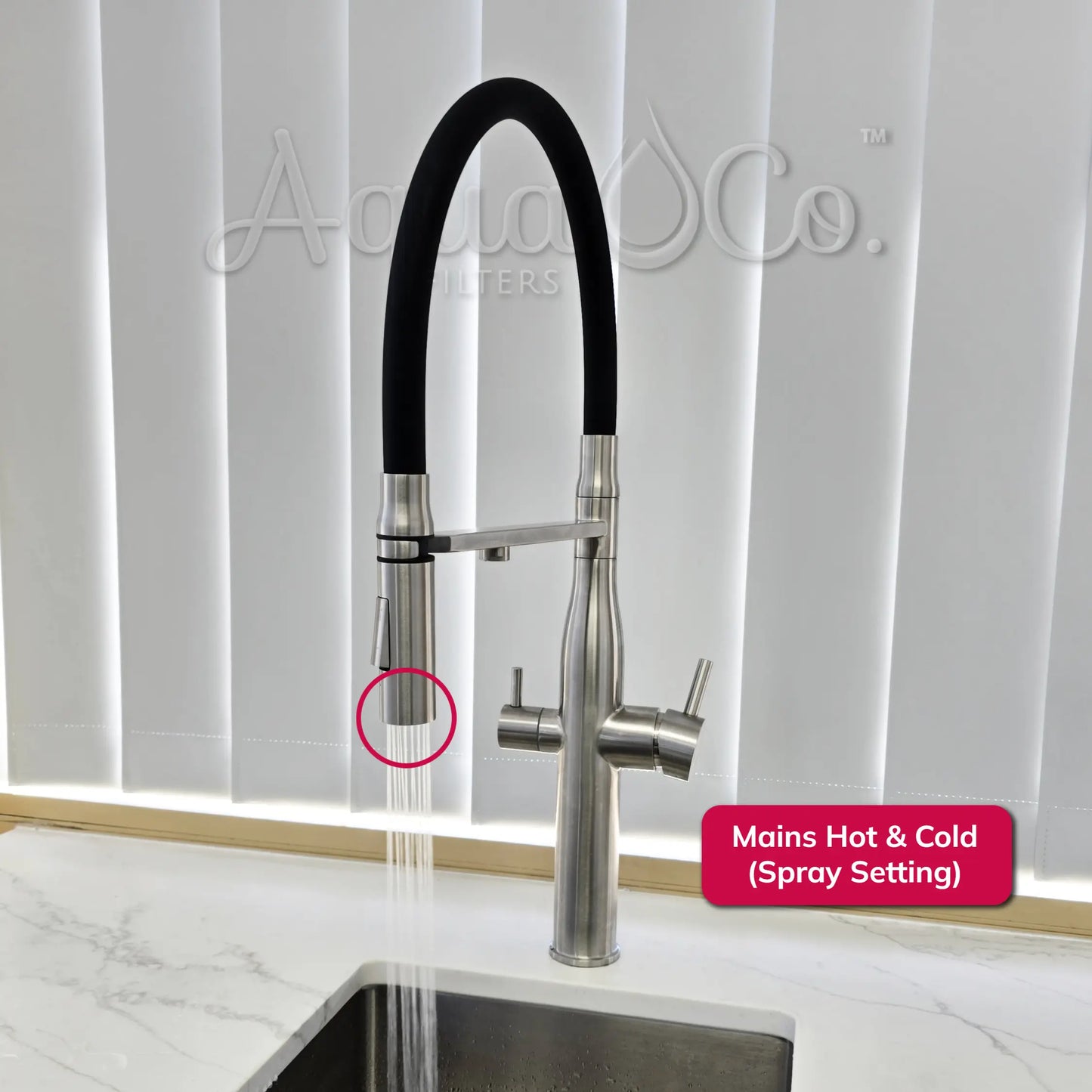 AquaCo Stainless Steel Pull Out Hose 3 Way Mixer - Model: 3W-PO-SS