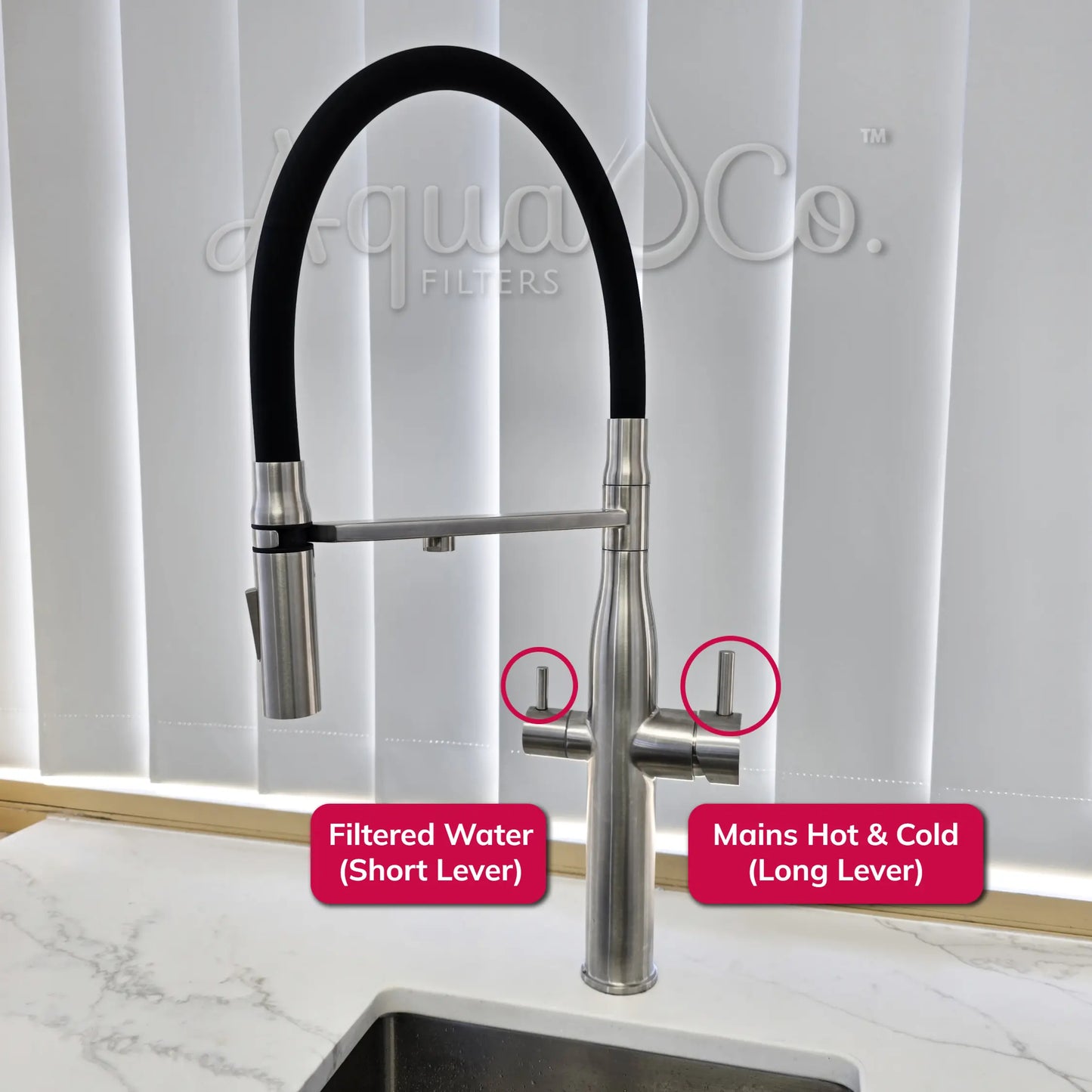 AquaCo Stainless Steel Pull Out Hose 3 Way Mixer - Model: 3W-PO-SS