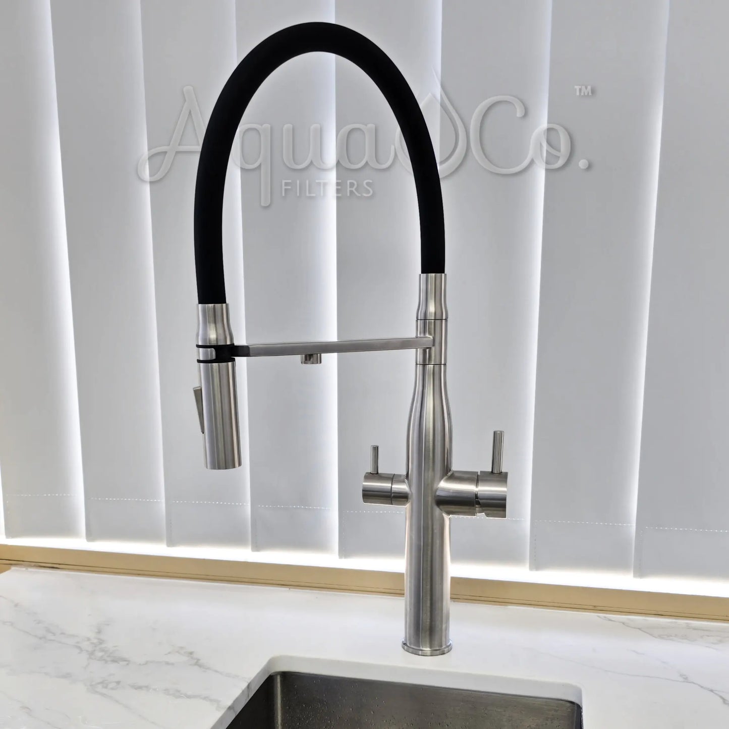 AquaCo Stainless Steel Pull Out Hose 3 Way Mixer - Model: 3W-PO-SS