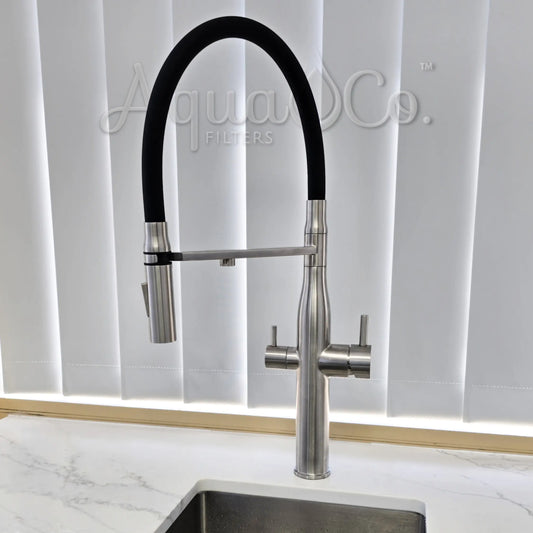 AquaCo Stainless Steel Pull Out Hose 3-Way Mixer - Model: 3W-PO-SS