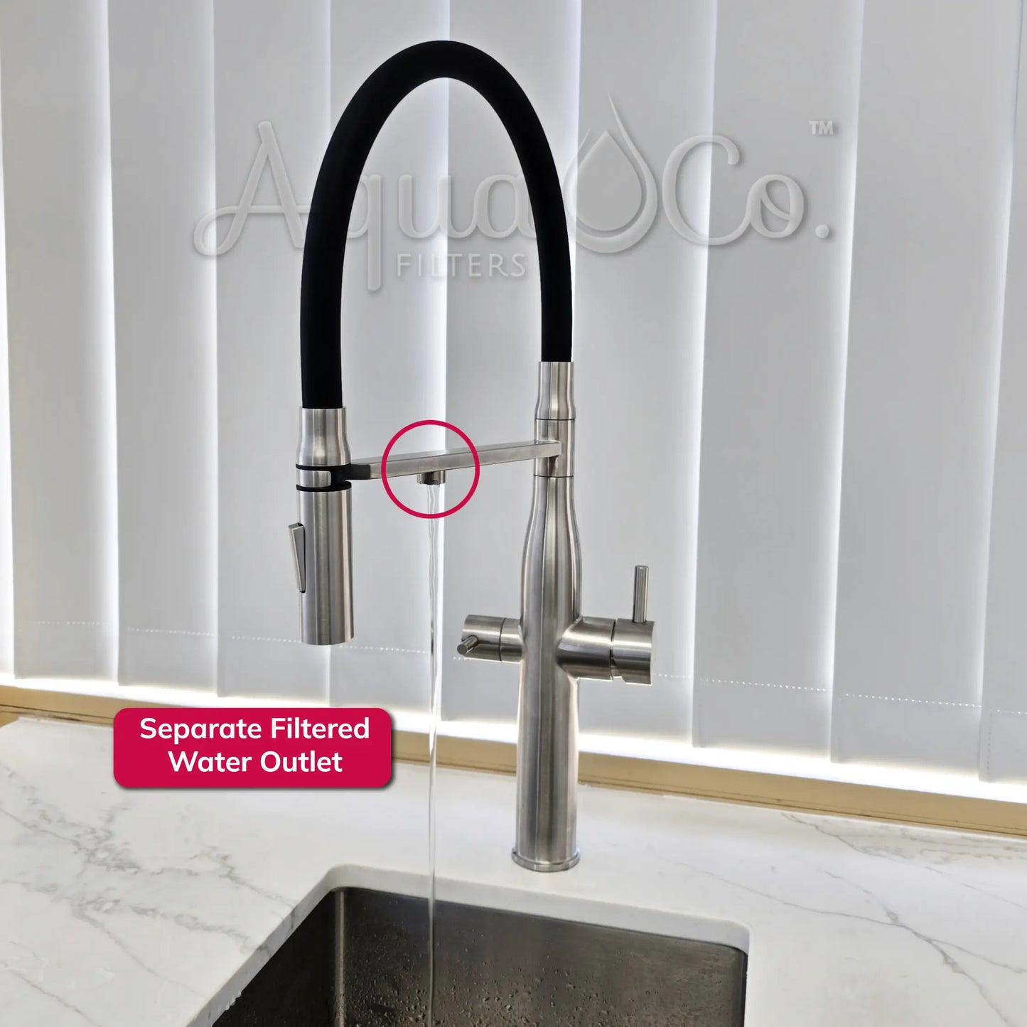 AquaCo Stainless Steel Pull Out Hose 3 Way Mixer - Model: 3W-PO-SS