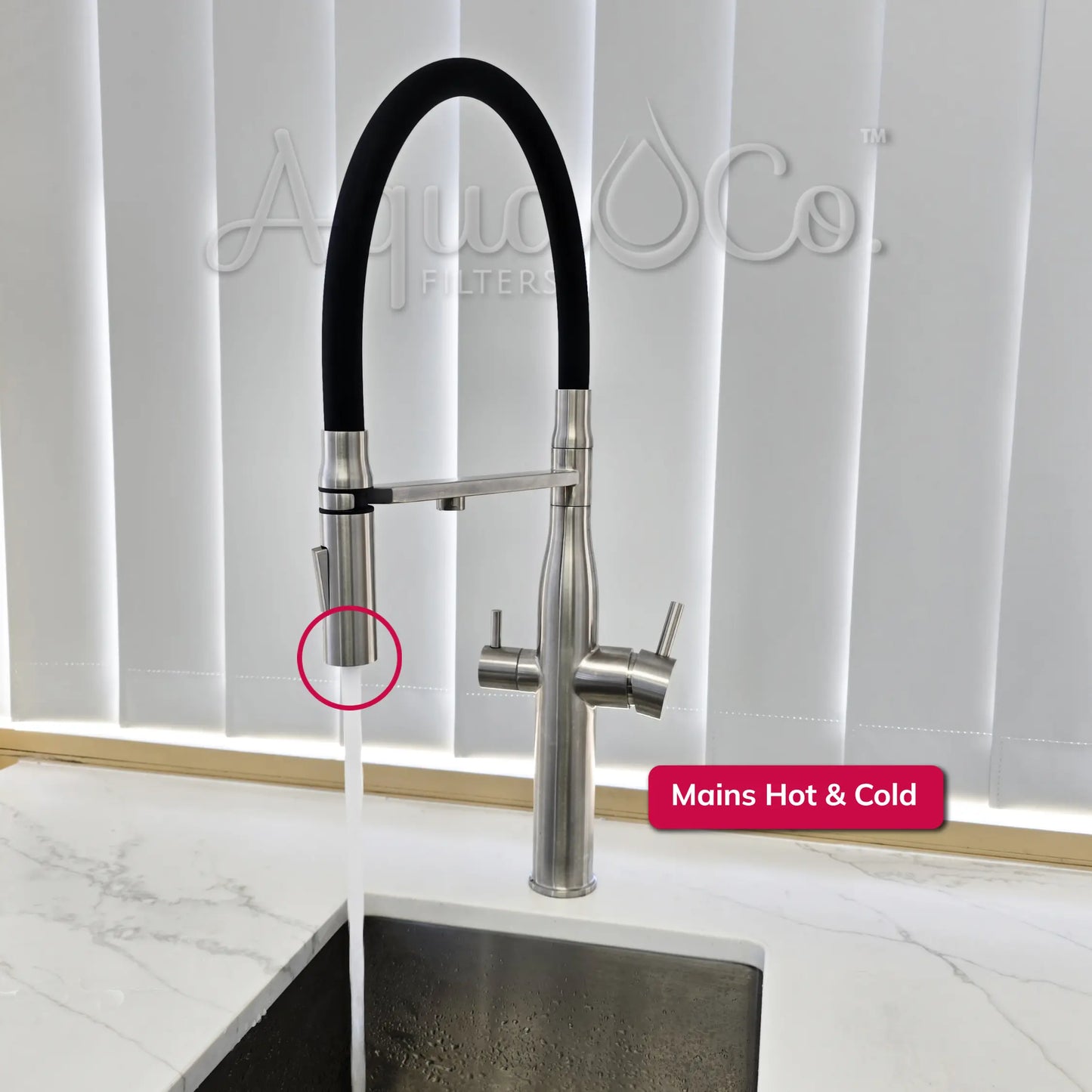 AquaCo Stainless Steel Pull Out Hose 3 Way Mixer - Model: 3W-PO-SS