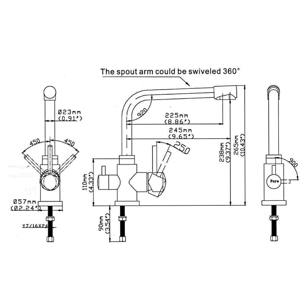 AquaCo Stainless Steel Short 3 Way Mixer - Model: 3W-SH-SS
