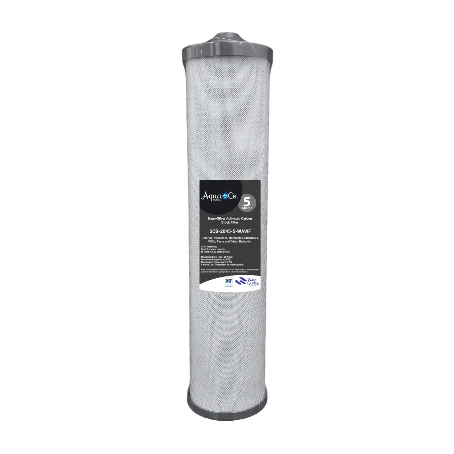 AquaCo 20" x 4.5" 5 Micron Silver Carbon Block Cartridge