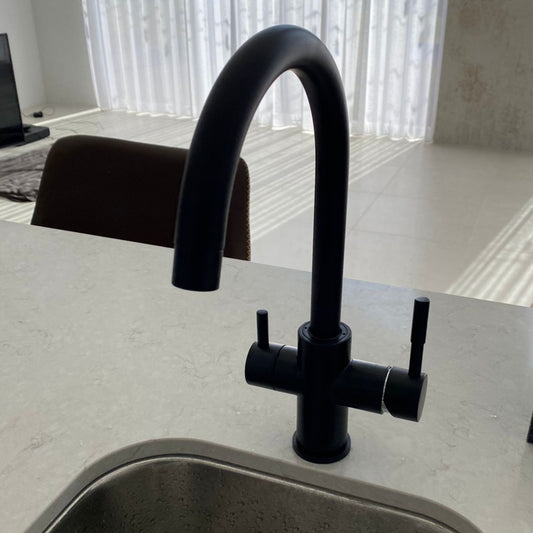 AquaCo Matte Black High Loop 3-Way Mixer - Model: 3W-HL-MB