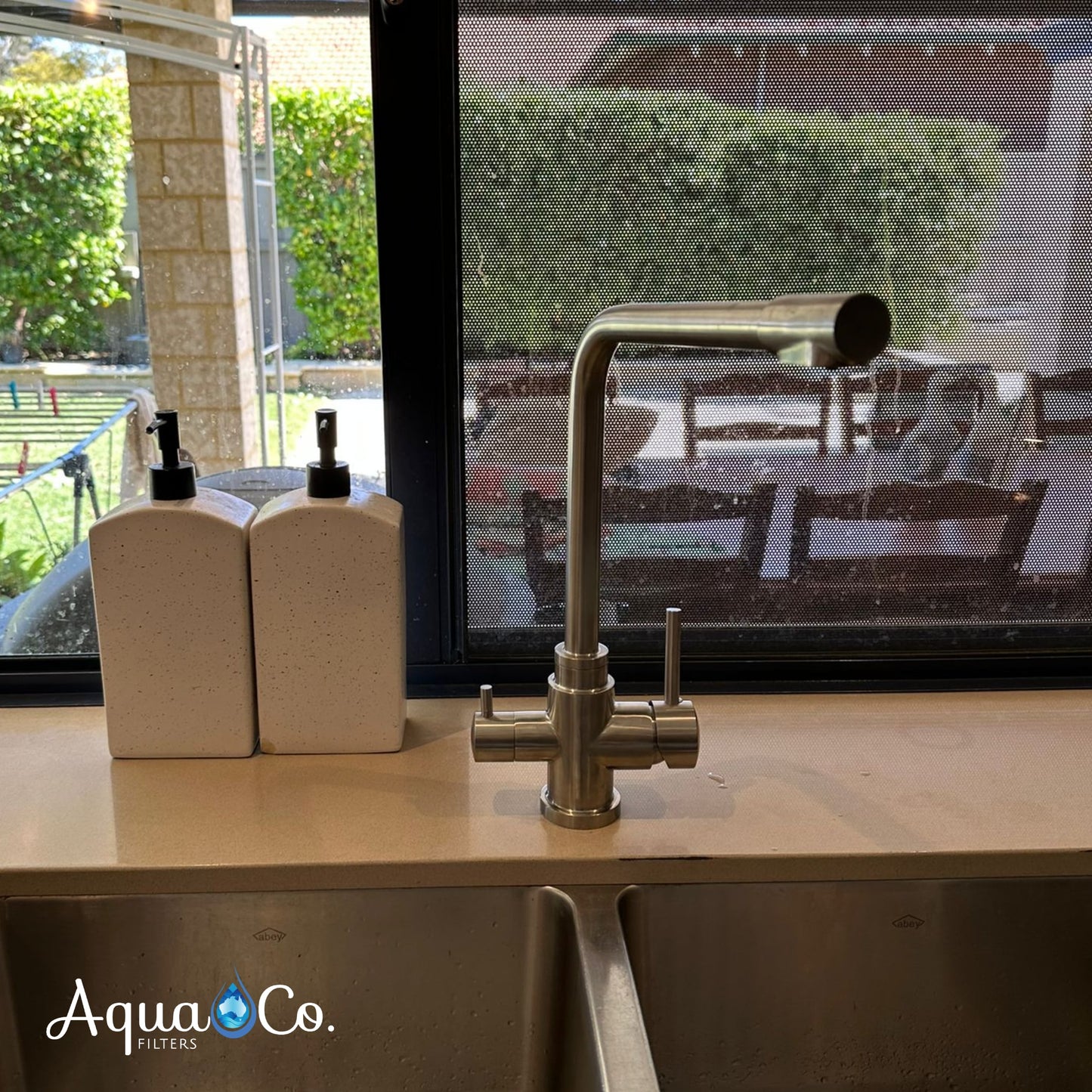 AquaCo Stainless Steel Long 3 Way Mixer - Model: 3W-LN-SS