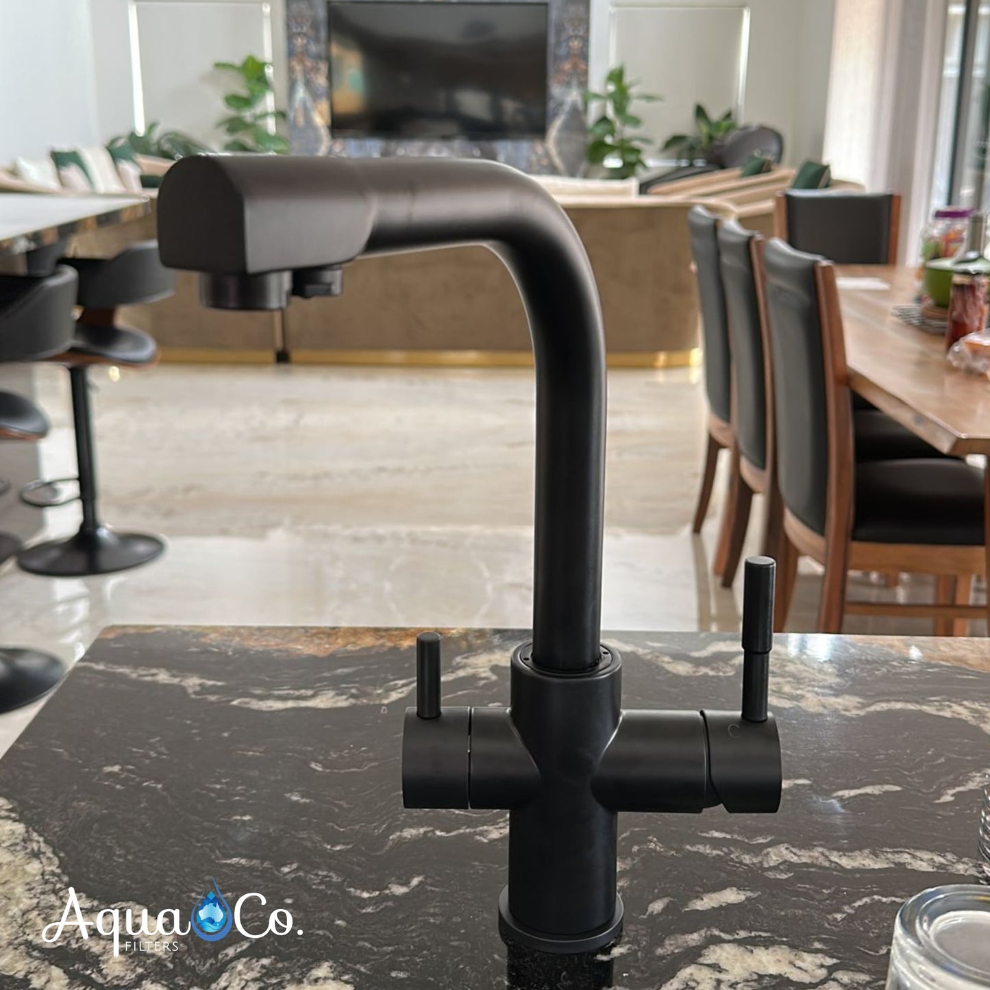 AquaCo Matte Black L Shape 3 Way Mixer - Model: 3W-SL-MB