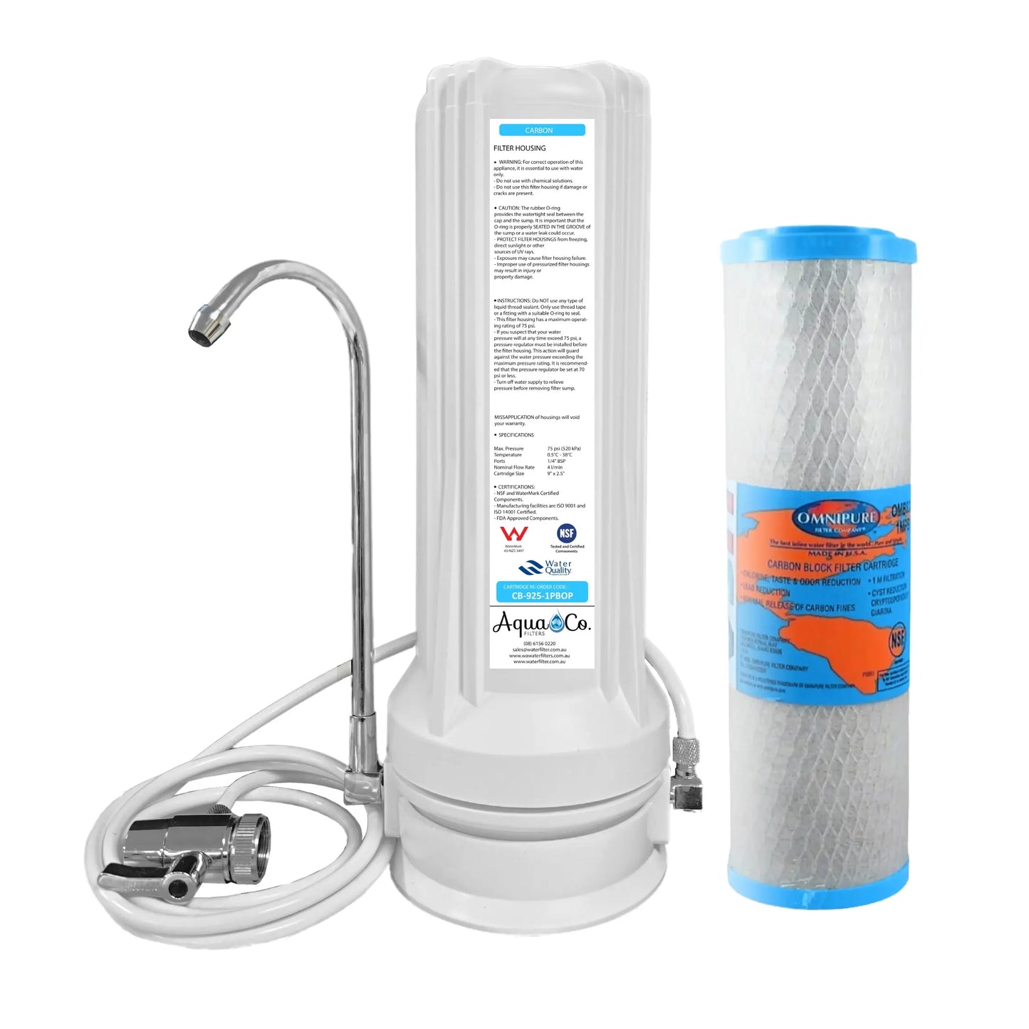 AquaCo CTOP-925C Countertop Water Filter - Reduces Chlorine, Taste, Odours, Parasites, and Lead.