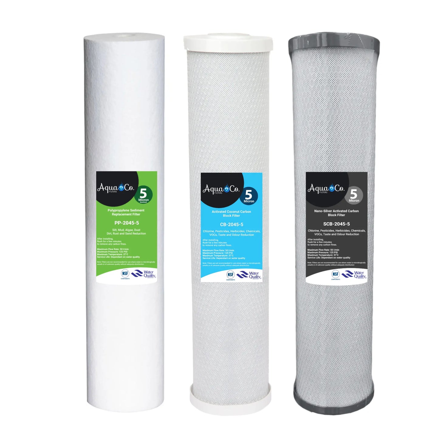 WA Bundle Deal: 20" x 4.5" Sediment, Carbon & Silver Carbon Replacement Filter Cartridges Set