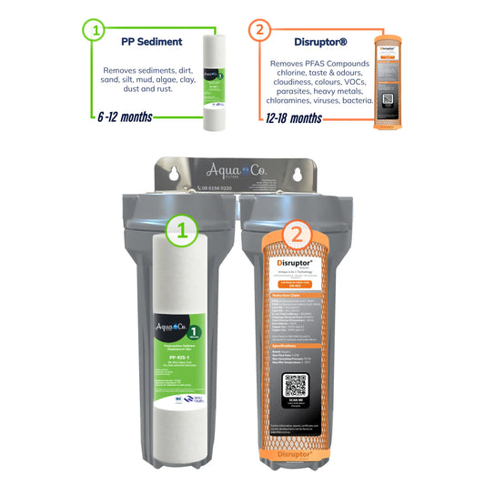 3 Way Mixer Tap with AquaCo® SYS-925SD Undersink Water Filter - Reduces PFAS Compounds, Chlorine, Taste, Odours, Parasites, Bacteria and Lead.