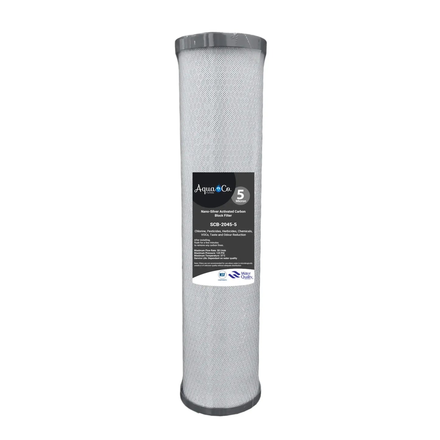 20" x 4.5" 5 Micron Nano Silver Coconut Shell Activated Carbon Block Cartridge