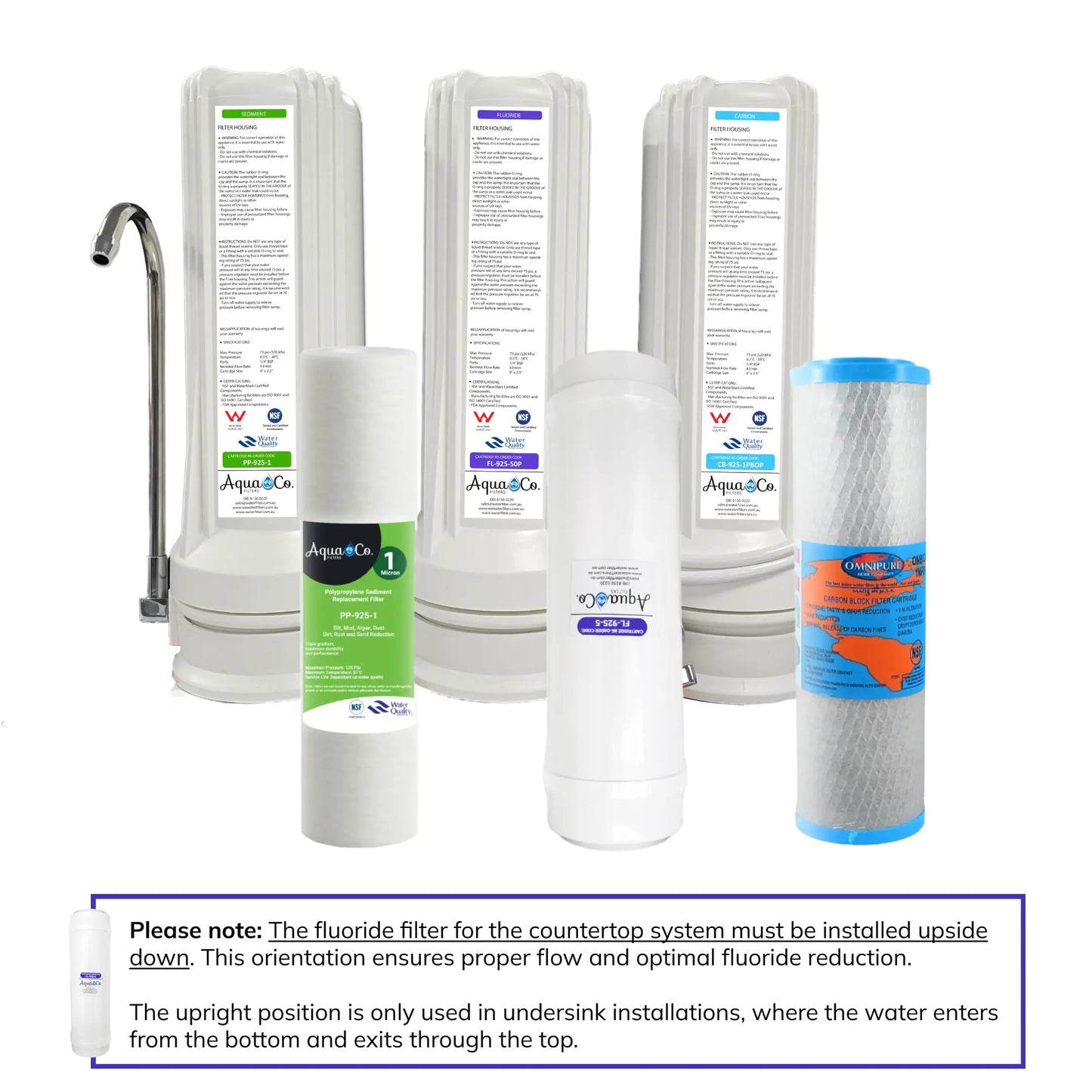 AquaCo SYS-925SFC Undersink Water Filter - Reduces Sediments, Chlorine, Taste, Odours, Parasites, Lead and Fluorides.