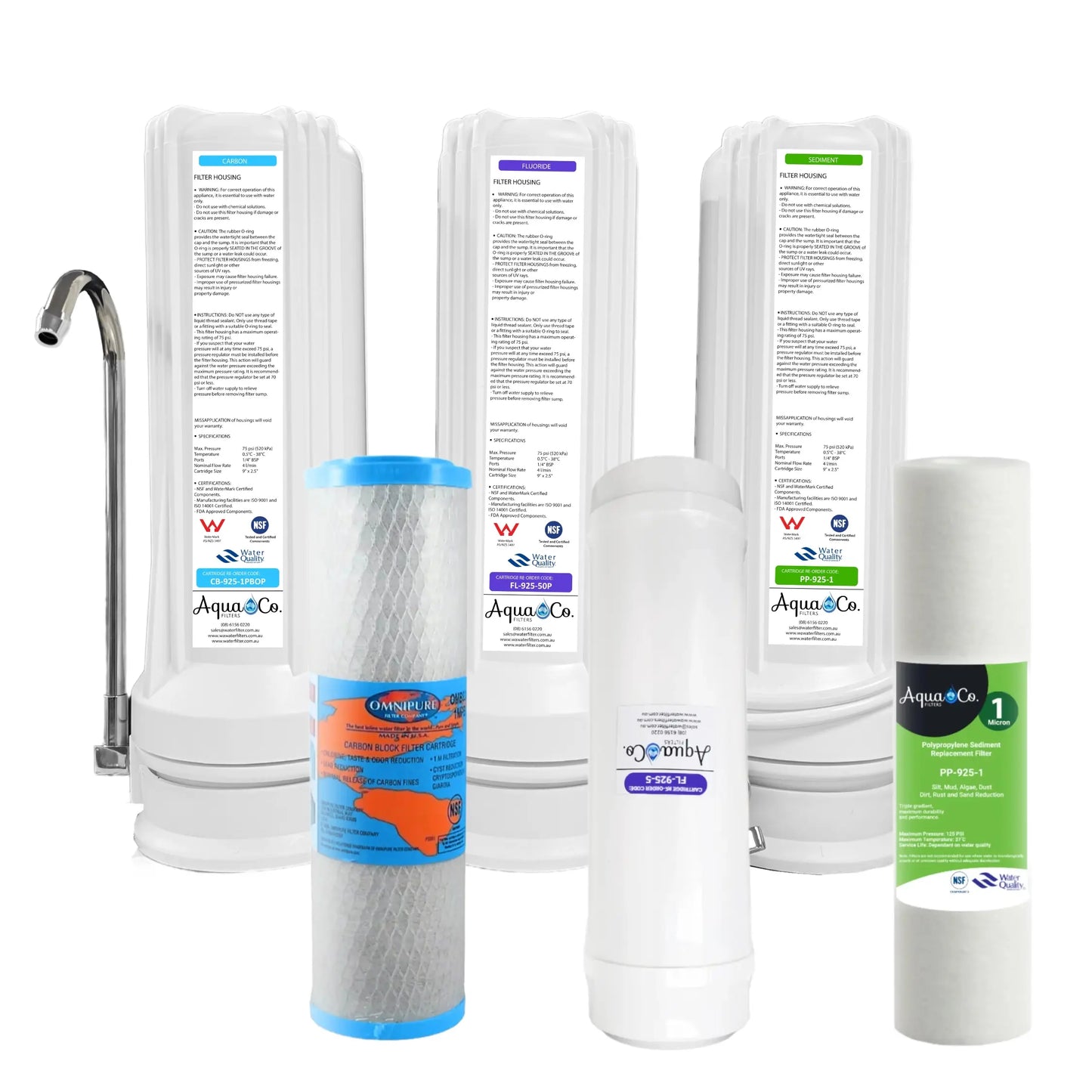 AquaCo SYS-925SFC Undersink Water Filter - Reduces Sediments, Chlorine, Taste, Odours, Parasites, Lead and Fluorides.