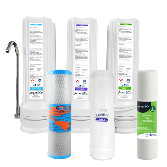AquaCo SYS-925SFC Undersink Water Filter - Reduces Sediments, Chlorine, Taste, Odours, Parasites, Lead and Fluorides.