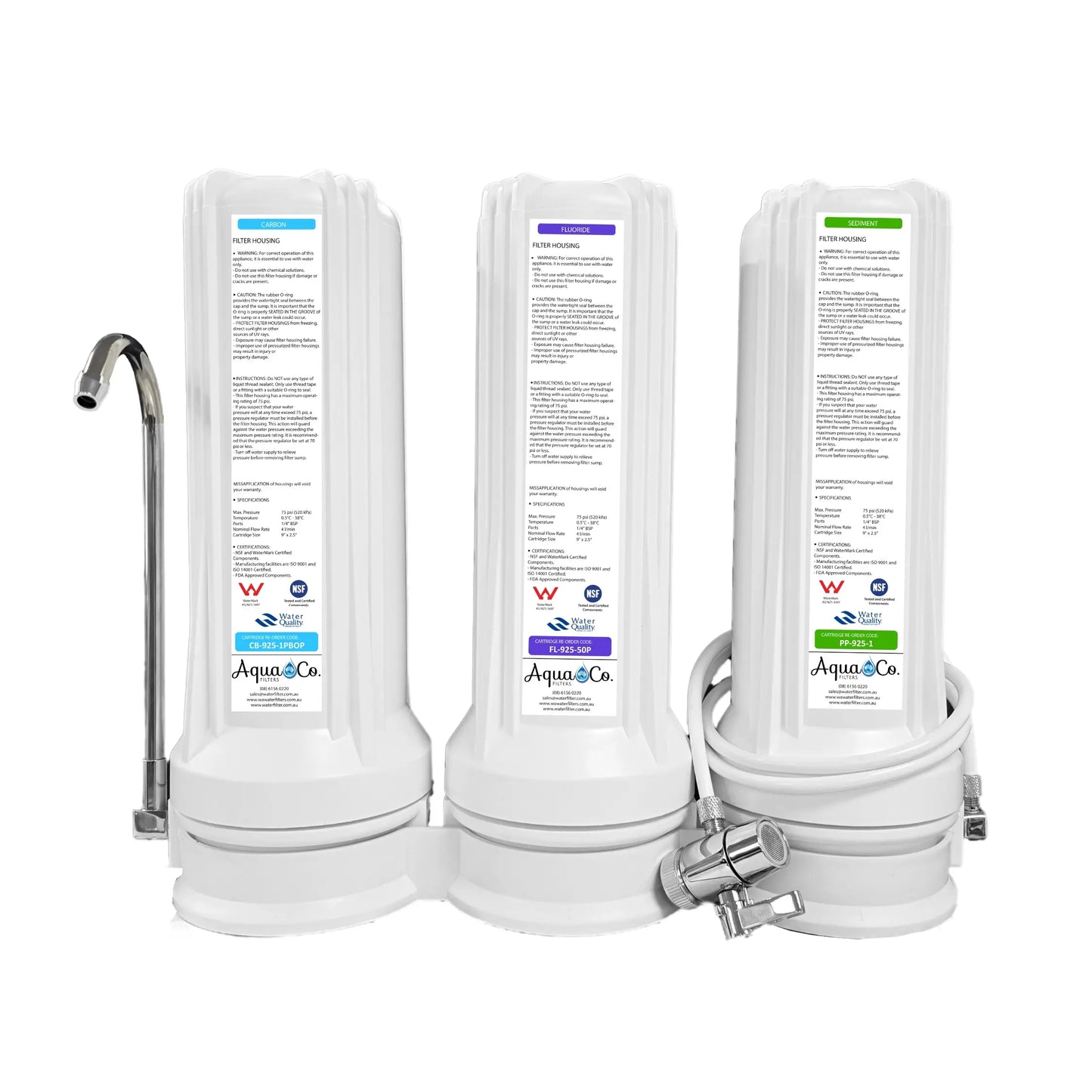 AquaCo SYS-925SFC Undersink Water Filter - Reduces Sediments, Chlorine, Taste, Odours, Parasites, Lead and Fluorides.