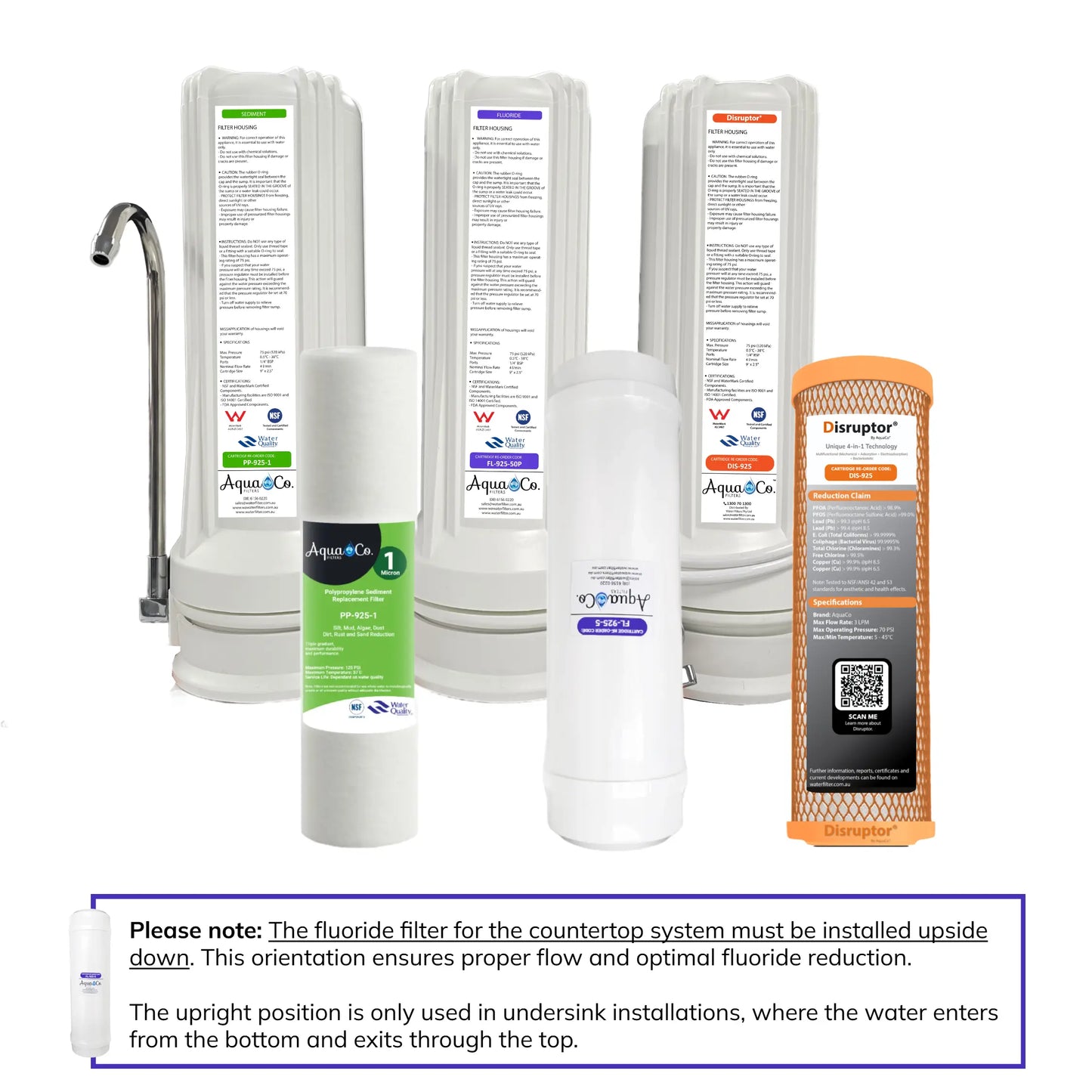 AquaCo CTOP-925SFD Countertop Water Filter - Reduces PFAS Compounds, Chlorine, Taste, Odours, Parasites, Viruses, Bacteria, Lead and Fluorides.