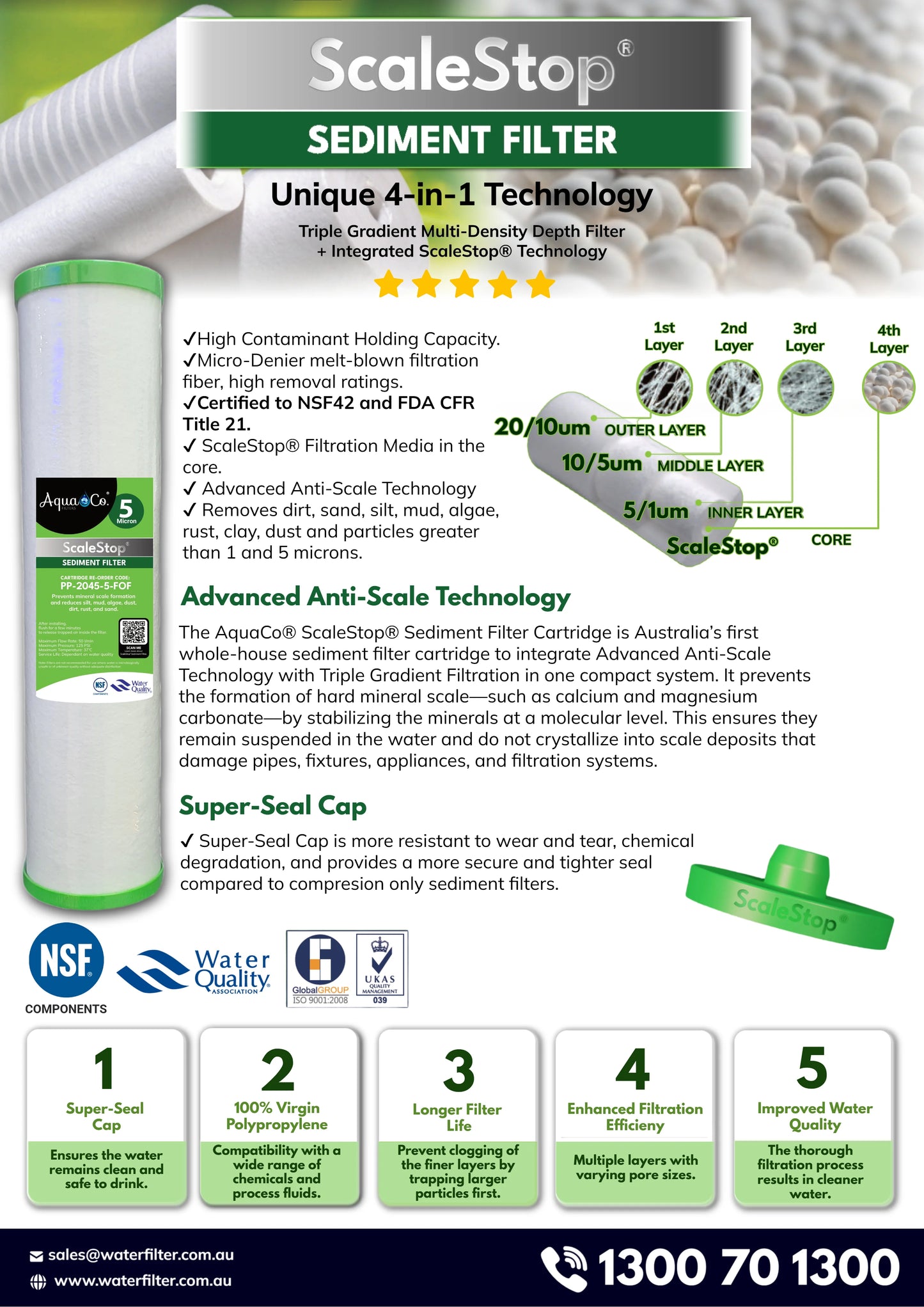 20" x 4.5" 5 Micron Triple Gradient ScaleStop® Sediment Filter