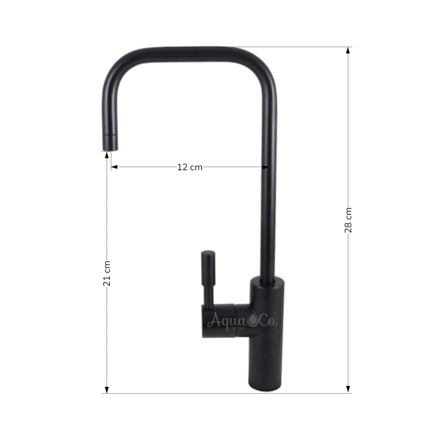 AquaCo Matte Black Long Petite Water Filter Tap - Model: TAP-PETITE-MB