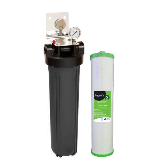 AquaCo 20" x 4.5" Single Whole House Water Filter with Sediment Filter For Treated Town Water