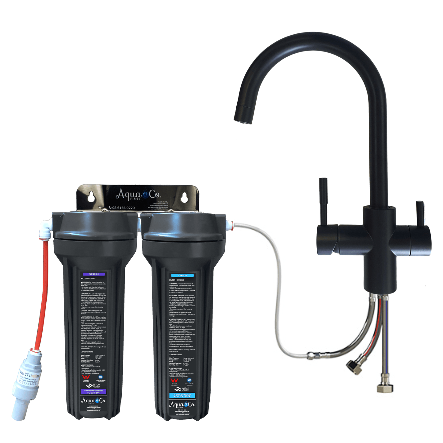 3 Way Mixer Tap with AquaCo SYS-925FC Undersink Water Filter - Reduces Chlorine, Taste, Odours, Parasites, Lead and Fluorides.