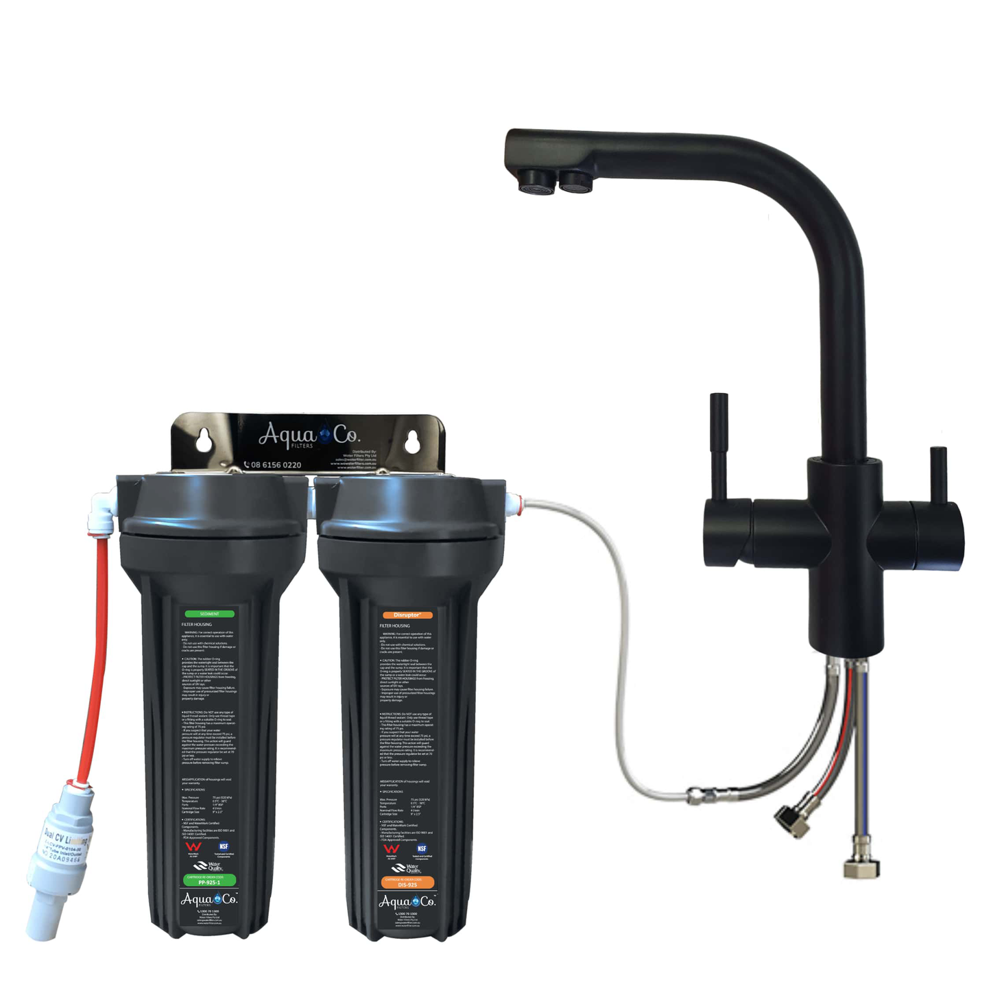 3 Way Mixer Tap with AquaCo SYS-925SD Undersink Water Filter - Reduces PFAS Compounds, Chlorine, Taste, Odours, Parasites, Bacteria and Lead.