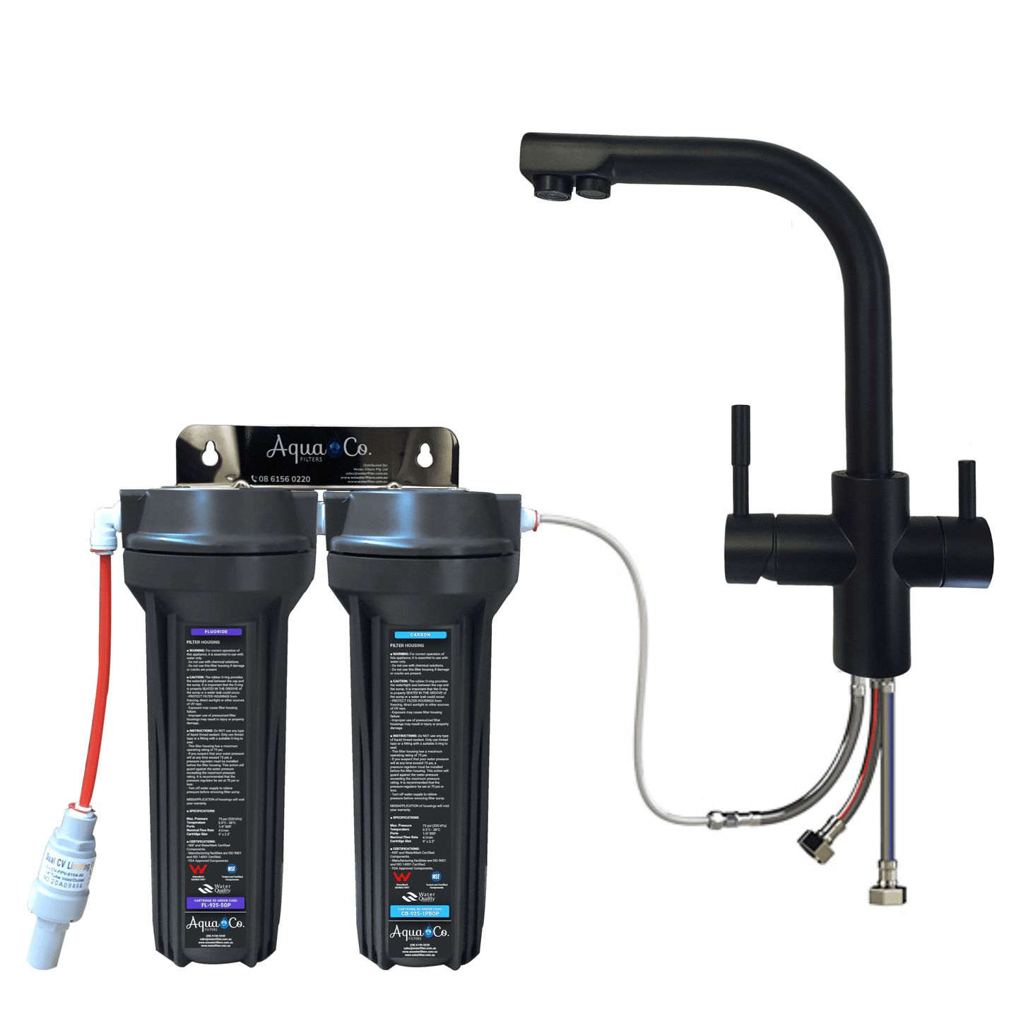 3 Way Mixer Tap with AquaCo SYS-925FC Undersink Water Filter - Reduces Chlorine, Taste, Odours, Parasites, Lead and Fluorides.