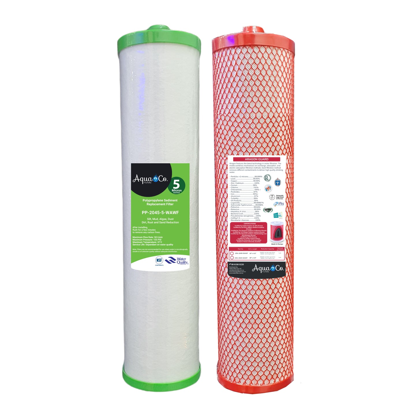 AquaCo Premium 20" x 4.5" Sediment & Aragon Replacement Filters