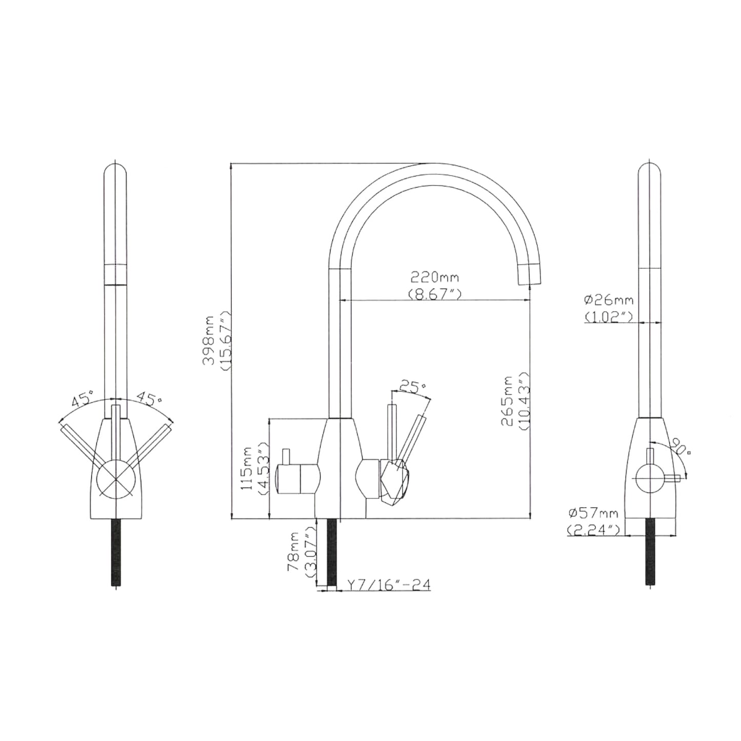 AquaCo Stainless Steel High Loop 3 Way Mixer - Model: 3W-HL-SS