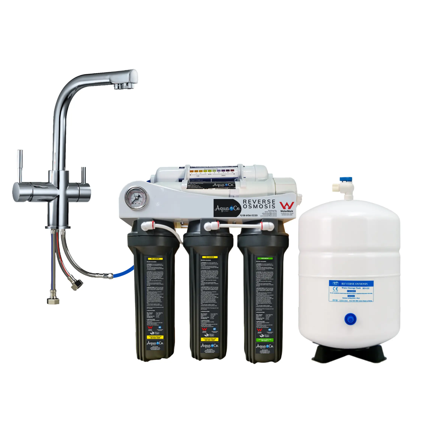 Bundle Deal: AquaCo 5 Stage Reverse Osmosis with 3 Way Mixer – Avoid Drilling a Hole and Replace Your Kitchen Mixer with a 3 Way Tap
