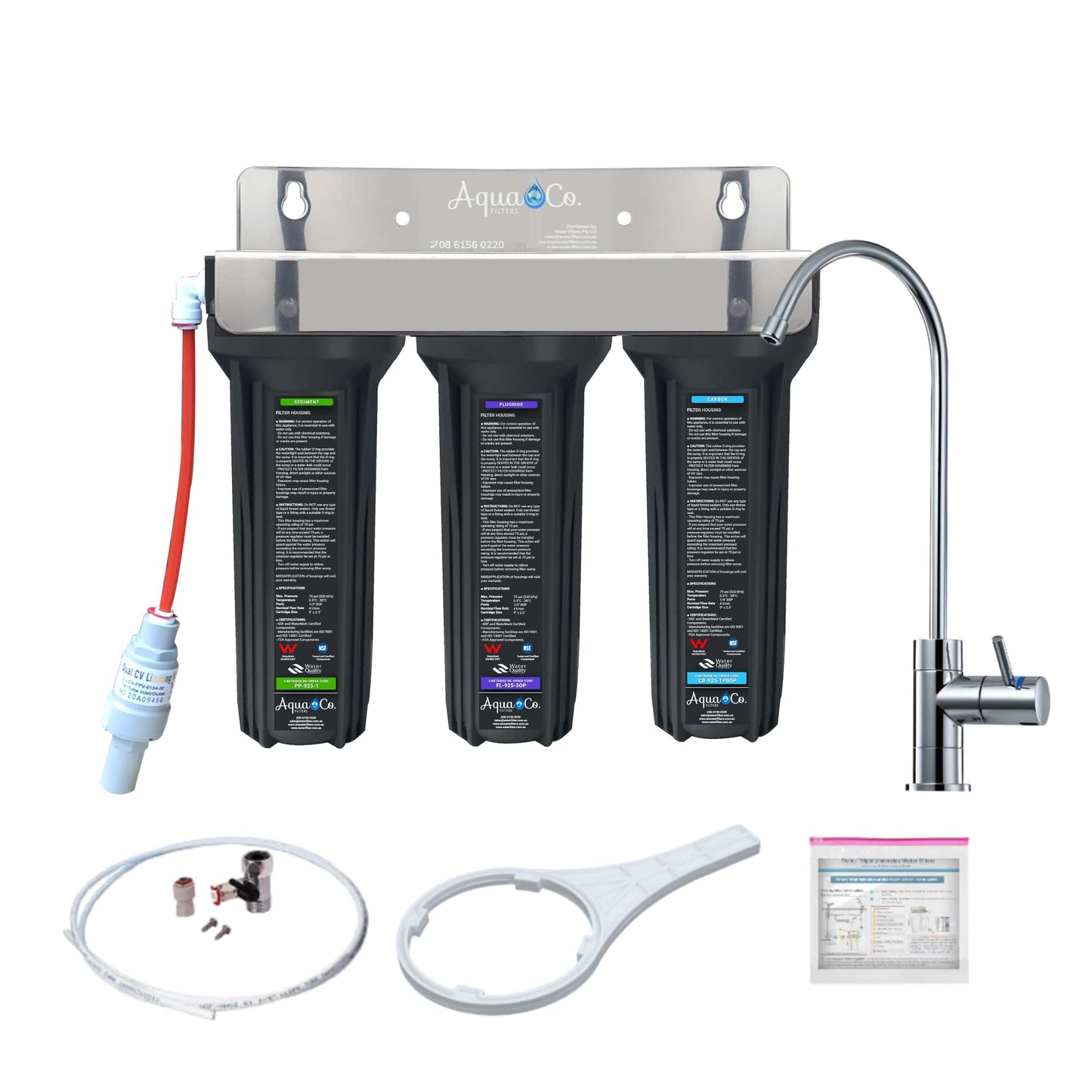 AquaCo SYS-925SFC Undersink Water Filter - Reduces Chlorine, Taste, Odours, Parasites, Lead and Fluorides.