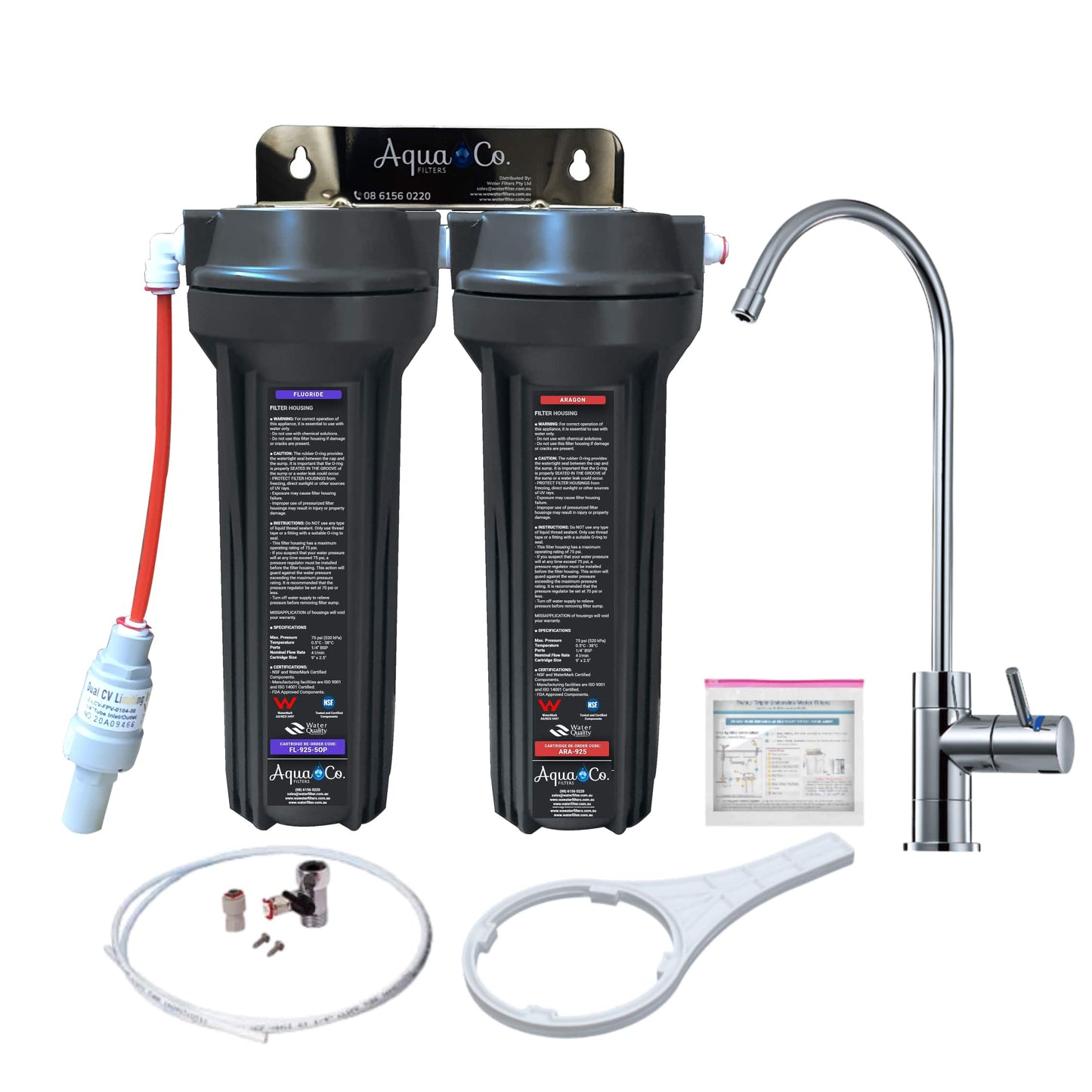 AquaCo SYS-925FA Undersink Water Filter - Reduces Chlorine, Taste, Odours, Parasites, Bacteria, Lead and Fluorides.