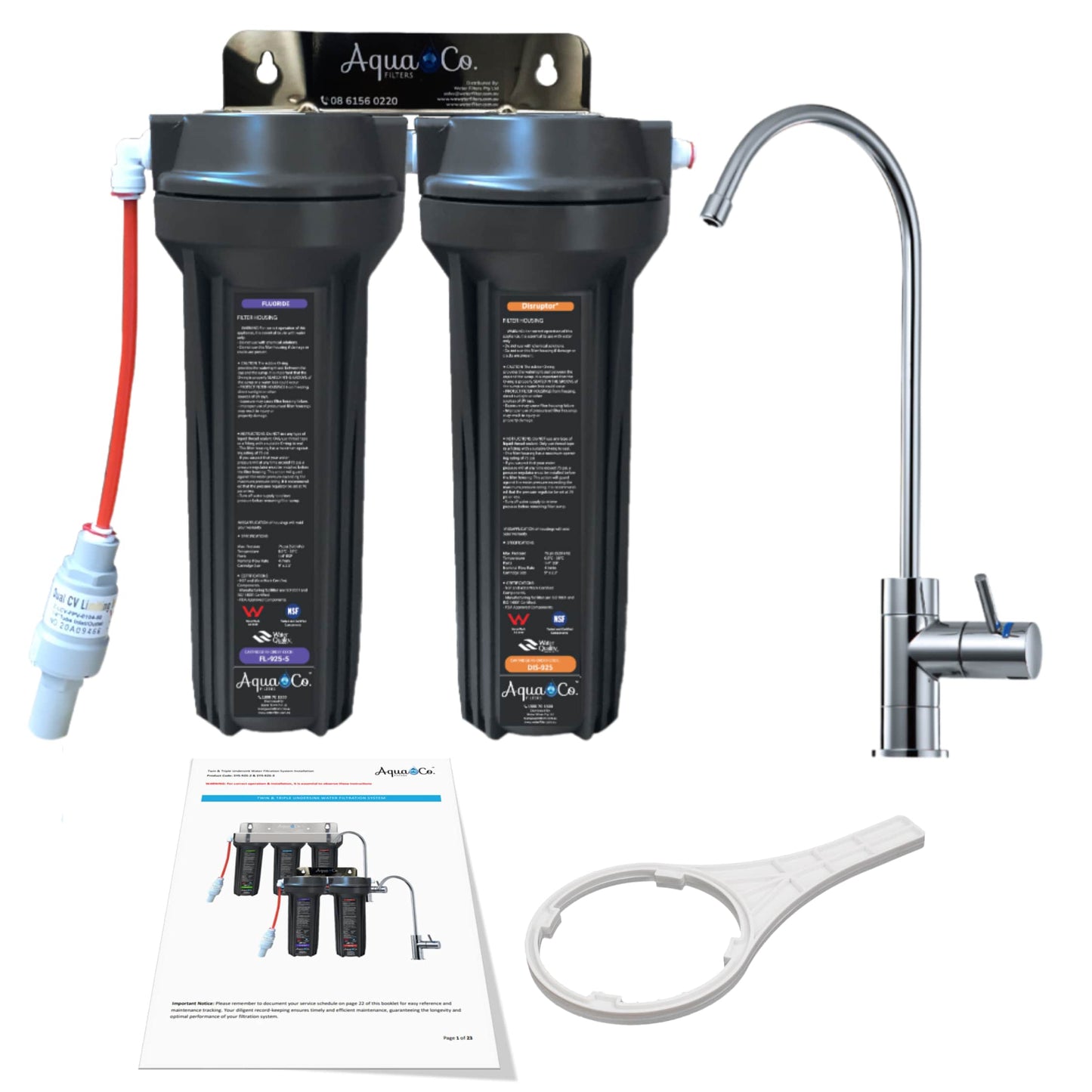 AquaCo SYS-925FD Undersink Water Filter - Reduces PFAS Compounds, Chlorine, Taste, Odours, Parasites, Bacteria, Lead and Fluorides.