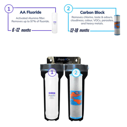 3 Way Mixer Tap with AquaCo® SYS-925FC Undersink Water Filter - Reduces Chlorine, Taste, Odours, Parasites, Lead and Fluorides.