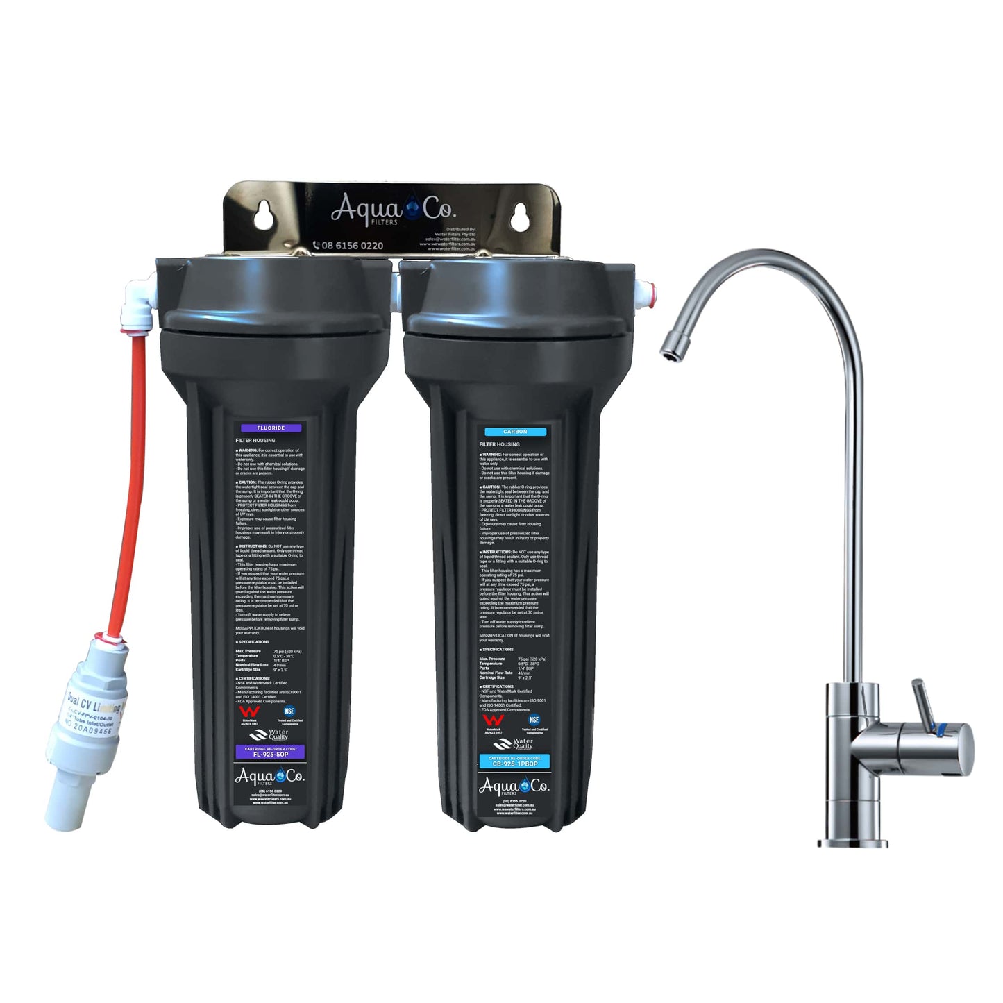AquaCo SYS-925FC Undersink Water Filter - Reduces Chlorine, Taste, Odours, Parasites, Lead and Fluorides.