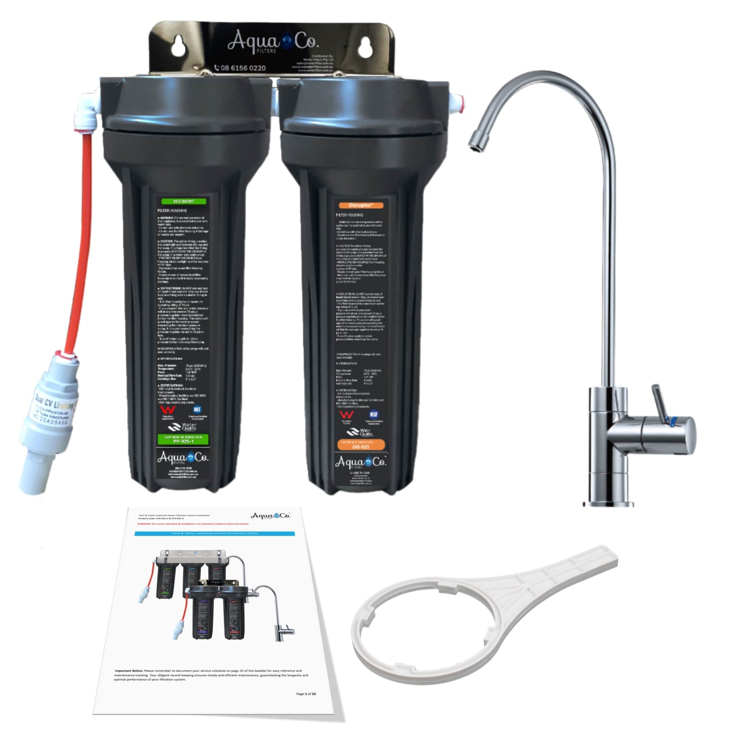 AquaCo SYS-925SD Undersink Water Filter - Reduces PFAS Compounds, Chlorine, Taste, Odours, Parasites, Bacteria, and Lead.