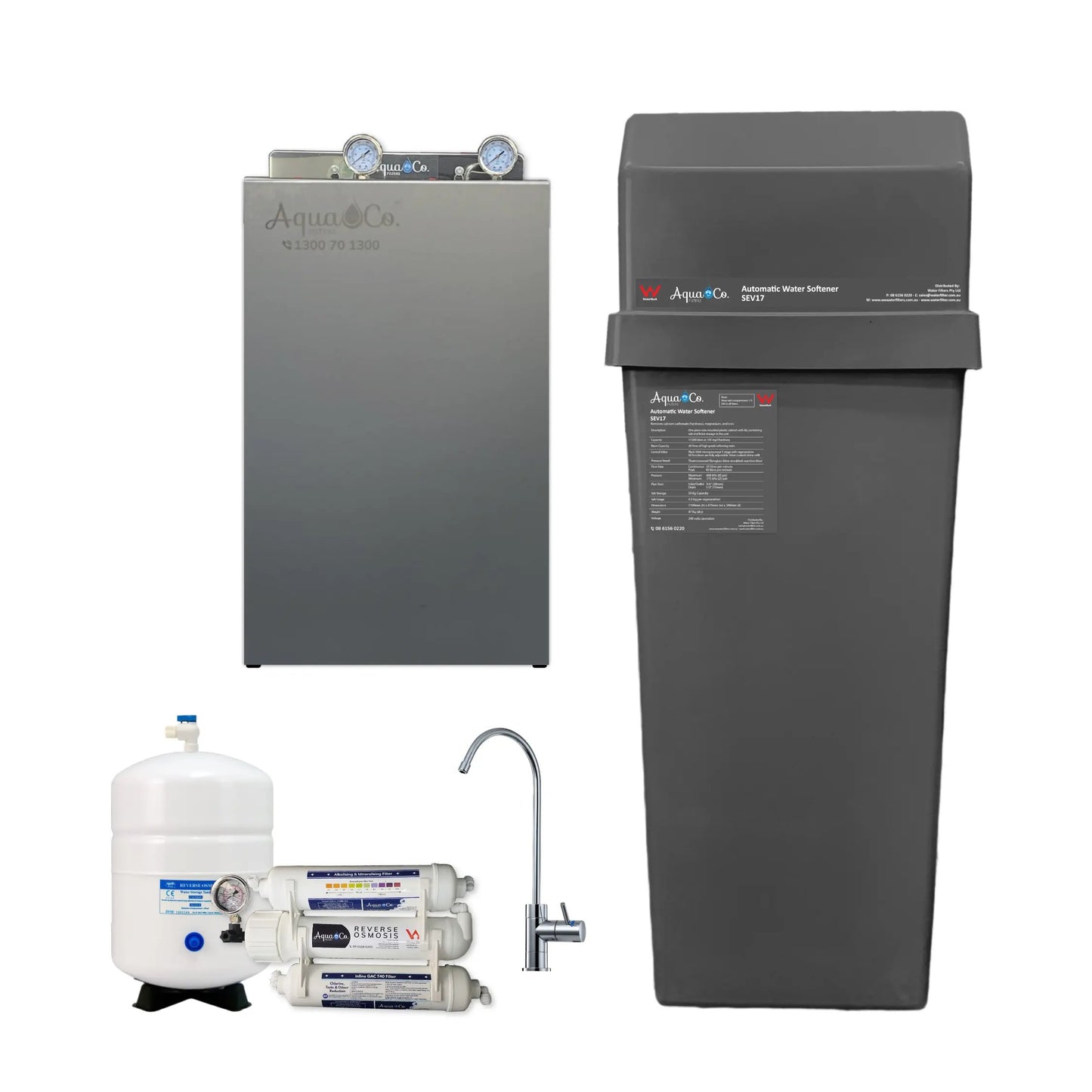 AquaCo SEV17 Whole House Water Softener with Advanced PFAS Filtration & ROCOMP Reverse Osmosis