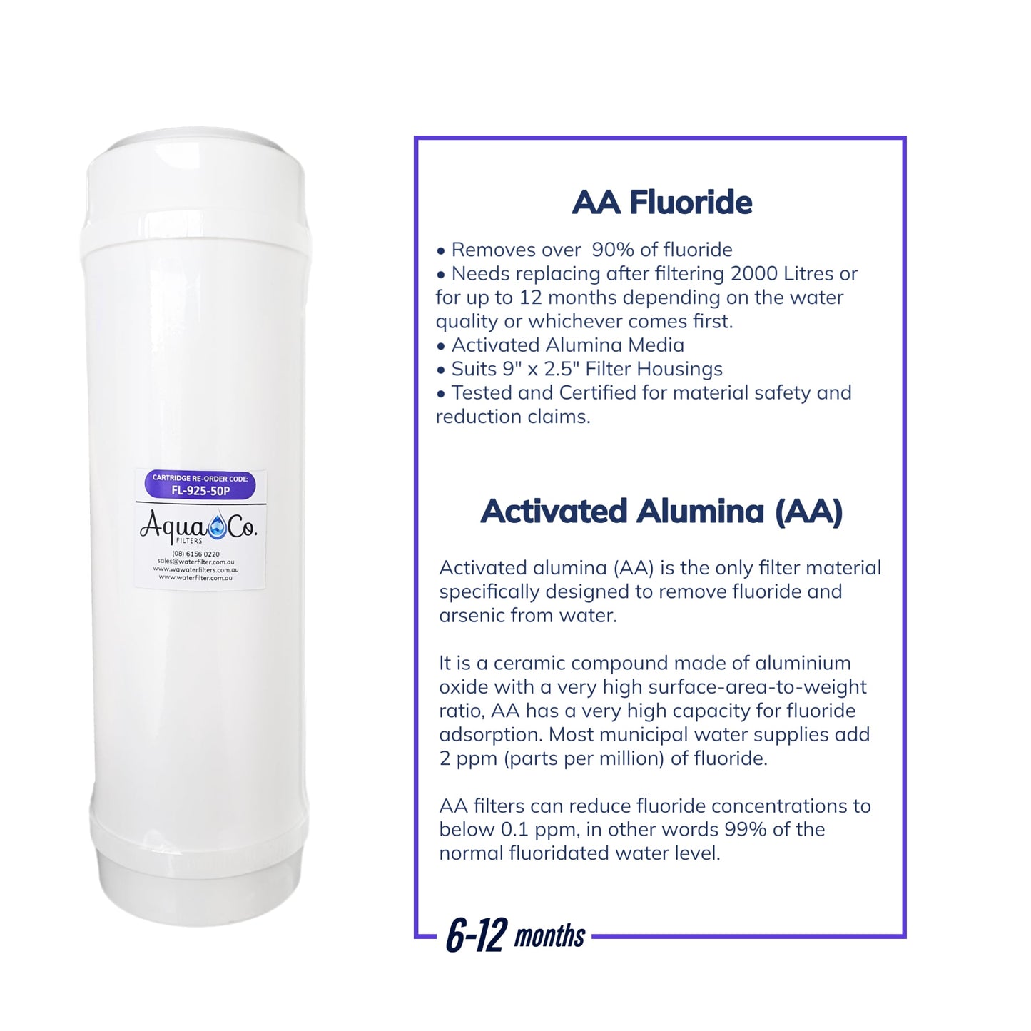 AquaCo 9" x 2.5" Fluoride Removal Replacement Filter