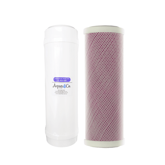 AquaCo 9" x 2.5" Fluoride and Aragon Replacement Filters - Reduce Chlorine, Taste, Odours, Parasites, Bacteria, Lead and Fluorides.