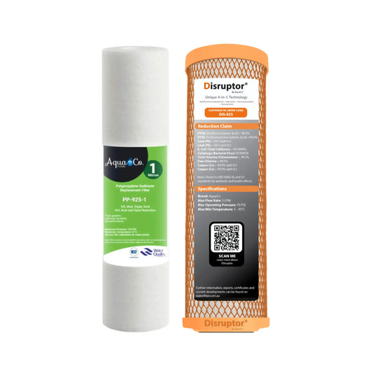 AquaCo® 9" x 2.5" Sediment and Disruptor® Replacement Filters - Reduce PFAS, Chlorine, Taste, Odours, Parasites, Bacteria and Lead.